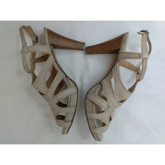 Cloud Walkers Antoinette Tan Vegan Suede Strappy T-strap 4" High Heels Sz 9 W - Picture 5 of 9